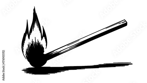 a burning matchstick with a large flame, symbolizing heat, ignition, creativity, and inspiration.