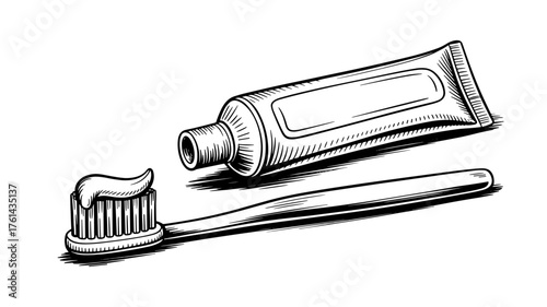 a toothbrush with toothpaste on its bristles beside a tube, symbolizing hygiene, freshness, and daily care.