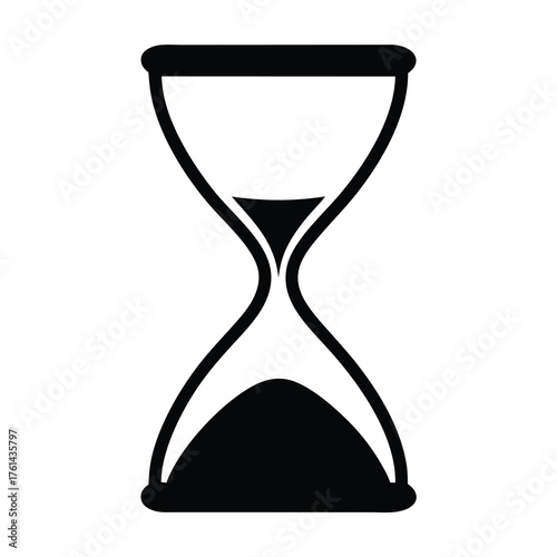 Stylized black and white hourglass representing time, deadlines, and pressure