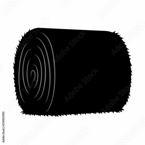 Black silhouette of a round bale of hay on a white background