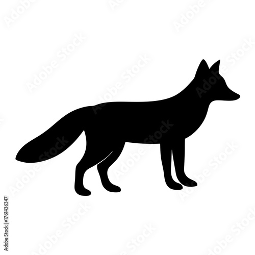 Silhouette of a Fox Standing on a White Background, Facing Right