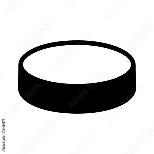 Isometric representation of a container with black sides and white circular space