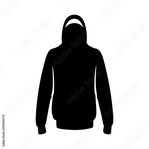 Silhouette of a hooded sweatshirt, suitable for clothing design templates.