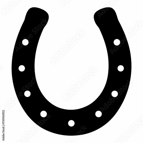 Isolated black horseshoe with circular openings on white background representation