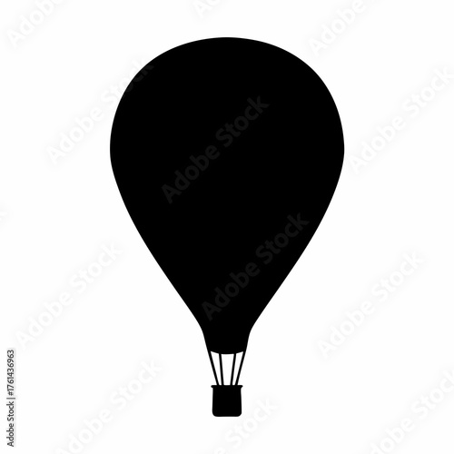 Simple black silhouette of a hot air balloon against a white background