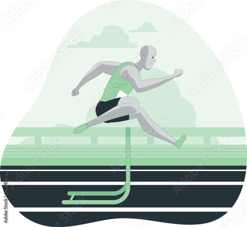 Athlete hurdling over a barrier on a track illustration running