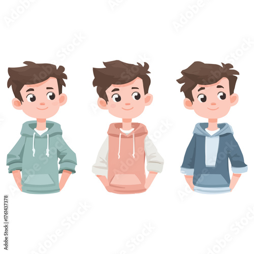 Cute Cartoon Boy Character Set with Outfits