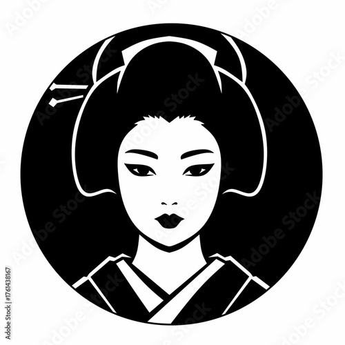 Silhouette geisha icon. Vector illustration