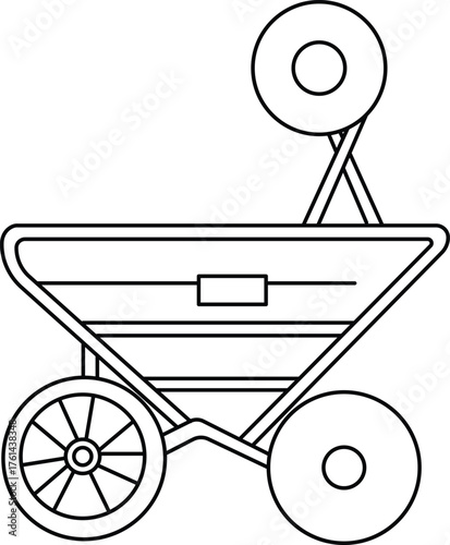 Line Art Fertilizer Spreader: Detailed Vector Illustration of Garden Equipment for Lawn Care and Agriculture, Black and White Outline Drawing