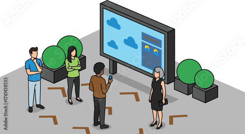 Outdoor digital signage advertising display with people viewing
