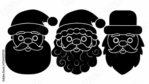 Festive Santa Claus faces wearing hats for holiday season cheer