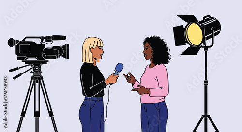 Interview setup with camera light and microphone illustration