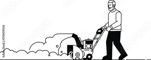 Man using snow blower machine for winter snow removal service