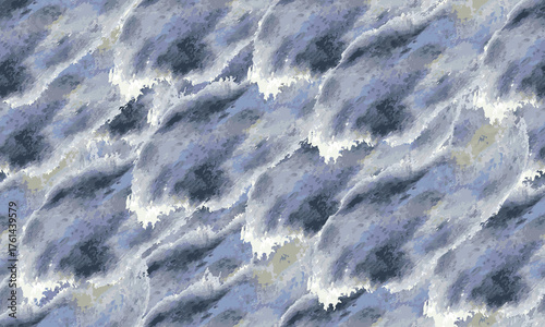 Seamless abstract pattern. Imitation of watercolor gray-blue waves with foam.
