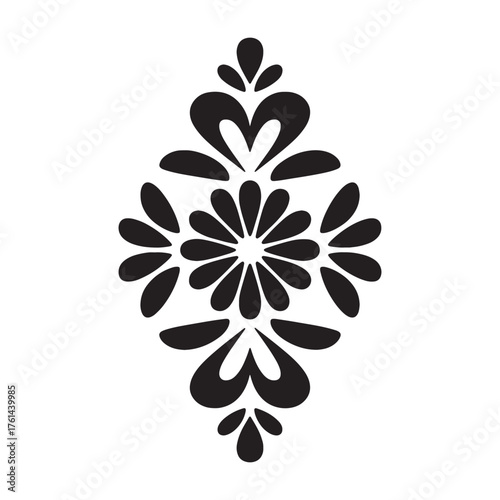 Stylized Floral Symmetrical Vector Ornament - Decorative Element or Damask Motif