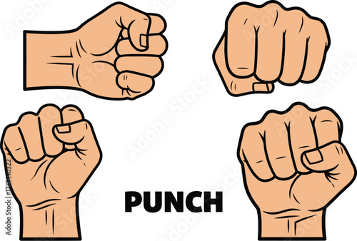 Vector illustration of human fist punch hand gesture collection