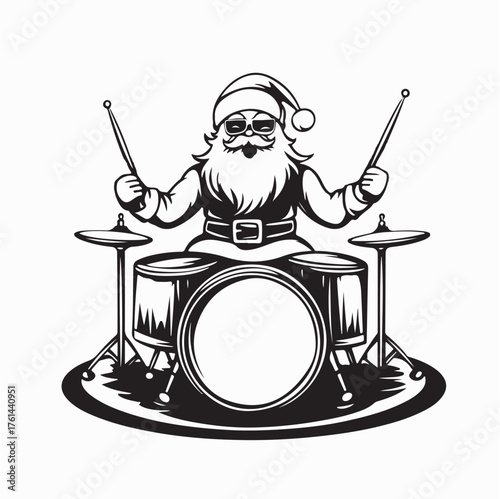 Santa Claus Rock Band Drummer Vector isolated on white background