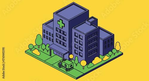 Isometric hospital building healthcare and medical services design