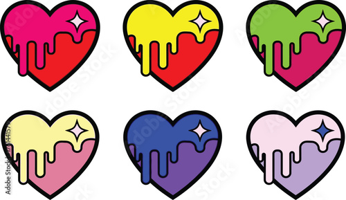 Colorful dripping hearts valentine's day love heart illustration