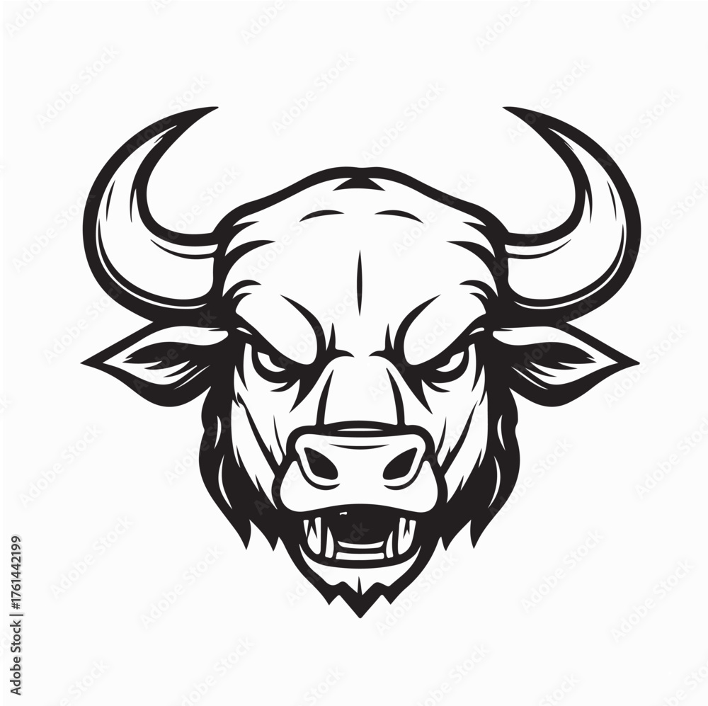 Obraz premium Aggressive Bull Head Mascot Vector Graphic Design on white background
