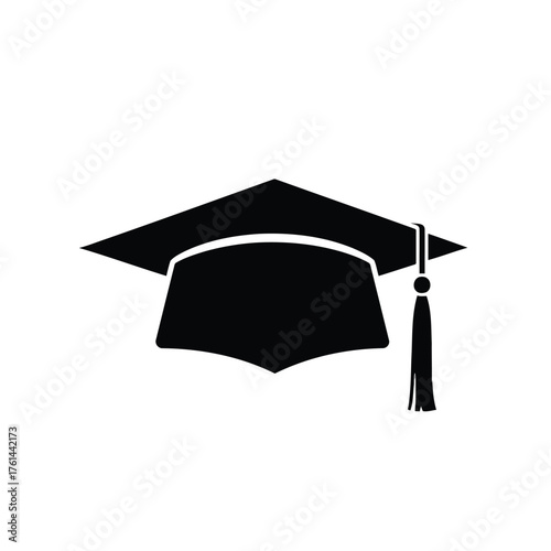 Vector illustration of black silhouette of a graduation cap with tassel