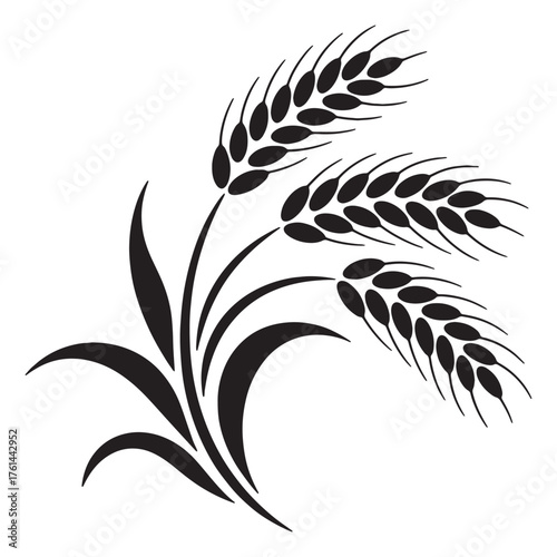 Three Wheat Ears Vector Silhouette - Organic Grain and Harvest Symbol