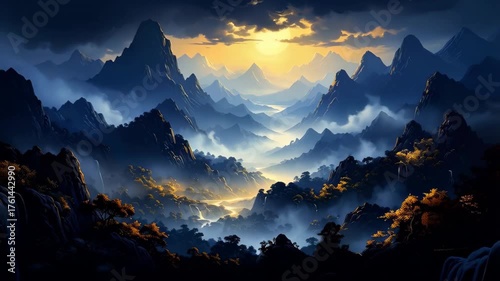 Majestic Mountain Landscape with Dramatic Sky and Serene Valley