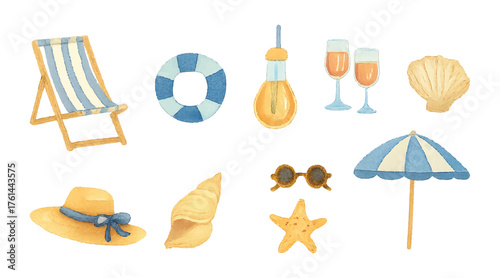 watercolor beach elements collection bundle