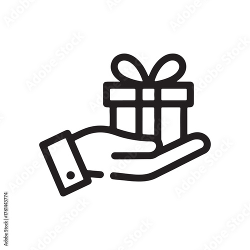 Hand Giving Gift Box Vector Icon - Outline Present Delivery and Donation Symbol