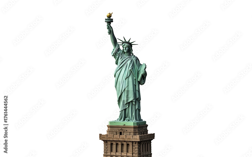 Fototapeta premium Statue of liberty isolated on white background stands tall