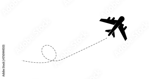 Minimal Airplane Silhouette with Dashed Travel Route Line Vector Illustration for Aviation Design