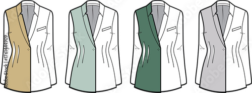 Stylish Blazer Variations A Fashion Illustration Featuring Color-Blocked Designs for Versatile Wardrobe Essentials