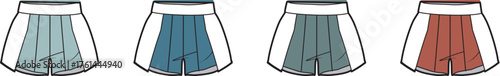 Set of Colorful Skirts with Different Shades of Blue and Red in Illustration Style