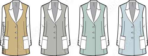 Four different colored collars on women's suits in a minimalist style for modern fashion