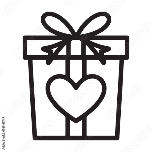 Gift Box with Heart Vector Icon - Outline Present with Ribbon and Love Symbol