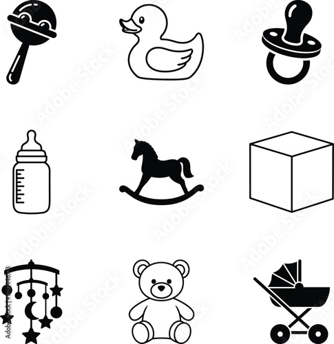 Vector art of baby and child toy icons