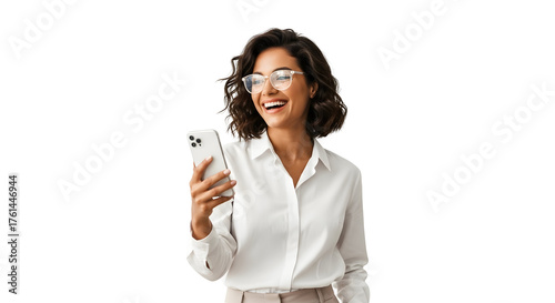 Happy Business Woman Using Smartphone Mobile Cellphone Tech Communication