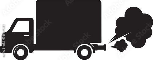 Vector art of black silhouette of a truck emitting exhaust fumes