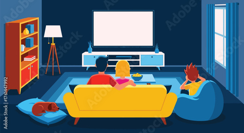 Family watching tv in living room vector illustration design