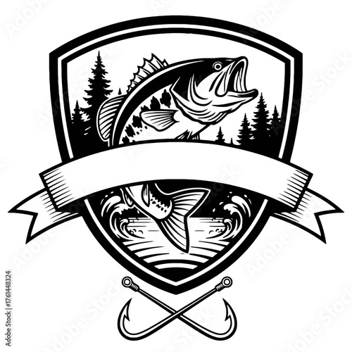 Bass fish and fishing hook vector illustration