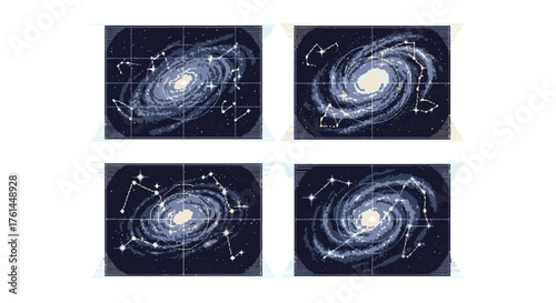 Four Galactic Views A Celestial Journey Through Space and Constellations, Artwork