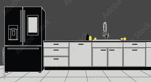 Modern kitchen design with refrigerator and sink for inspiration