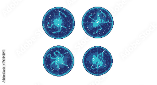 Abstract constellation icon set in a dynamic layout, perfect for digital design and branding projects