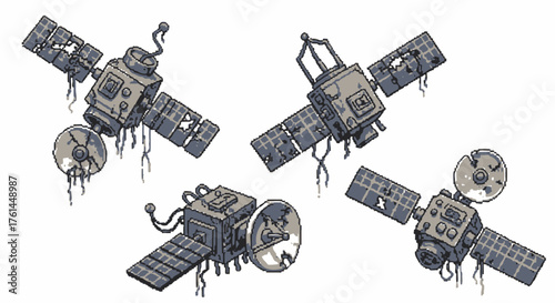 Pixel Art Satellites Floating in Space Technology & Exploration
