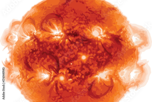 Detailed sun illustration with solar flares a bright star for scientific diagrams and educational ma