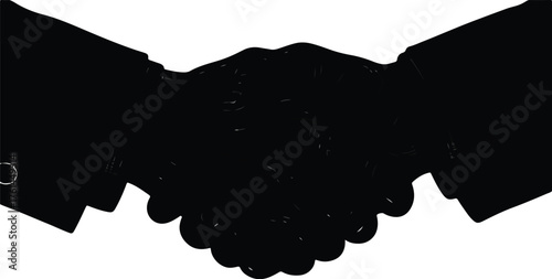 Silhouette of a handshake symbolizing agreement and partnership isolated on white background