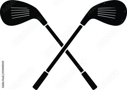 Crossed golf clubs vector icon simple black silhouette for sports equipment design isolated on white