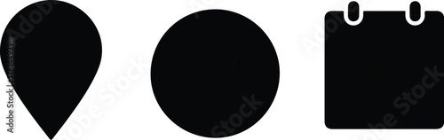 Simple black glyph icons location pin circle and calendar for user interface design