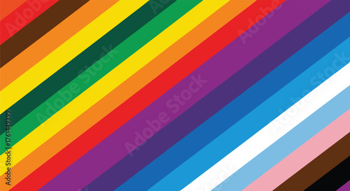 Progress Pride flag stripes colorful diagonal lines representing LGBTQIA inclusion diversity backgro