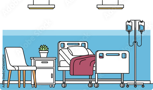 Hospital room illustration healthcare medical bed and iv drip